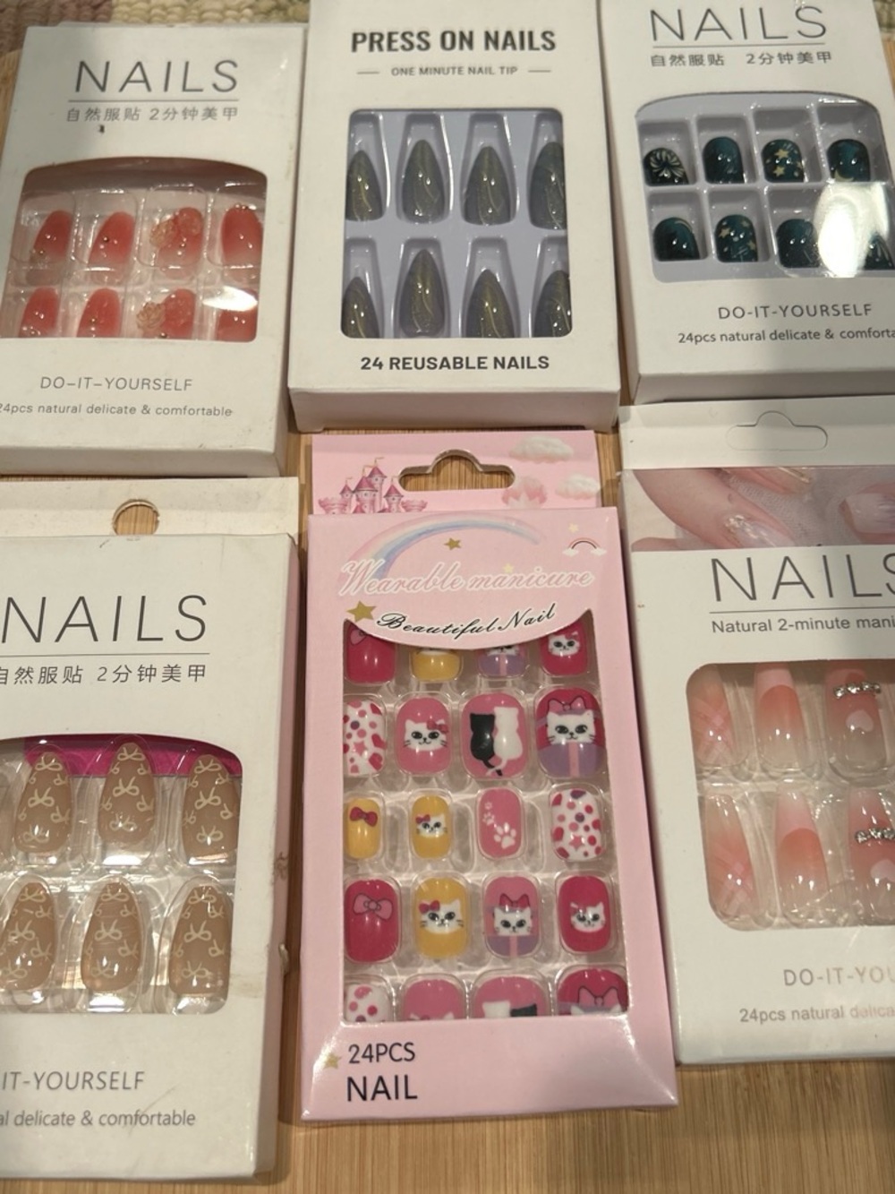 6 pack of nails Pink & Yellow Wearable Manicurew what you see is what you got